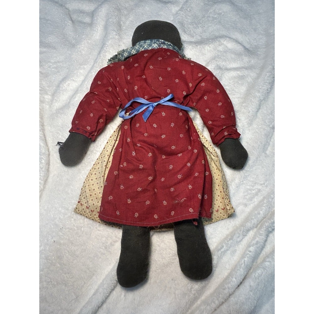 Handmade African American Rag Doll Red Dress Patterned Apron - Picture 3 of 3